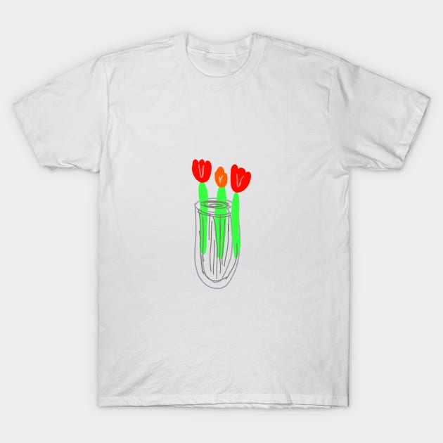 Red orange tulips flower pot vase art design T-Shirt by Artistic_st